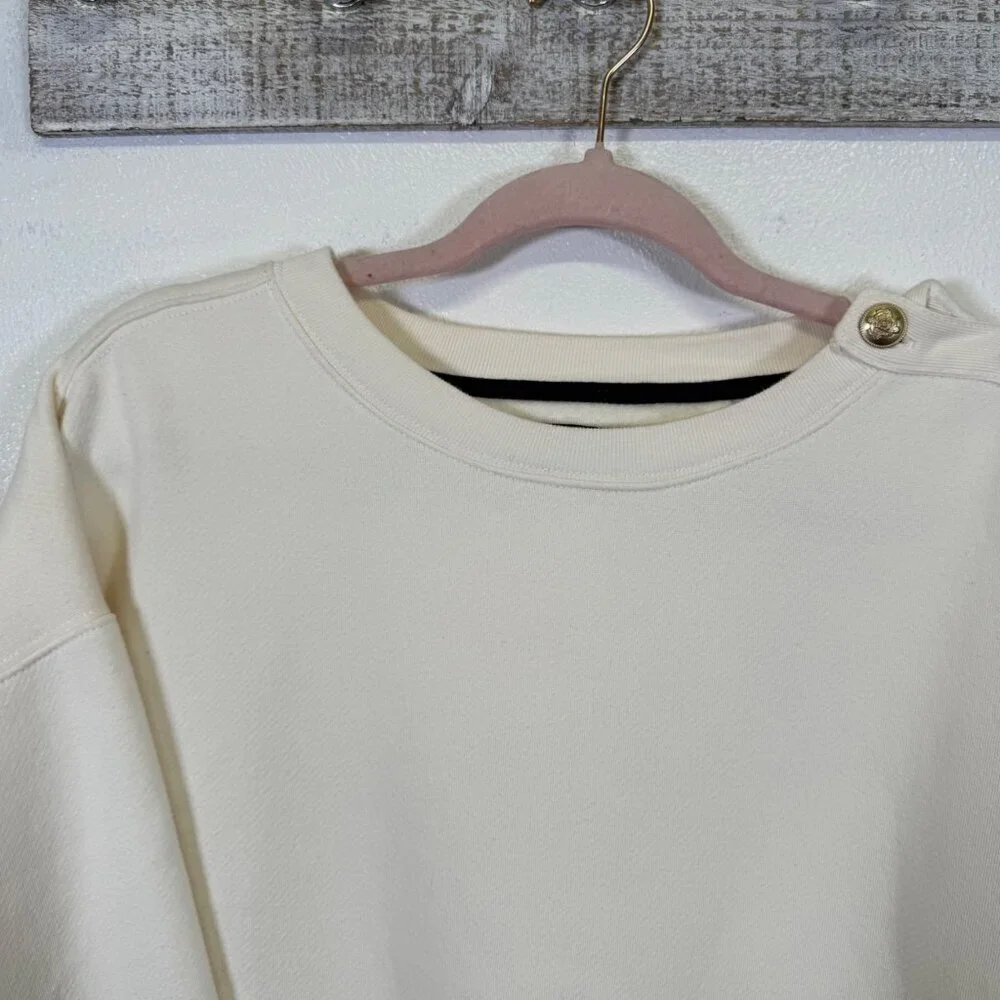 J. Crew Sweatshirt Womens XL Beige Cream Heritage Cropped Gold Buttons Oversized